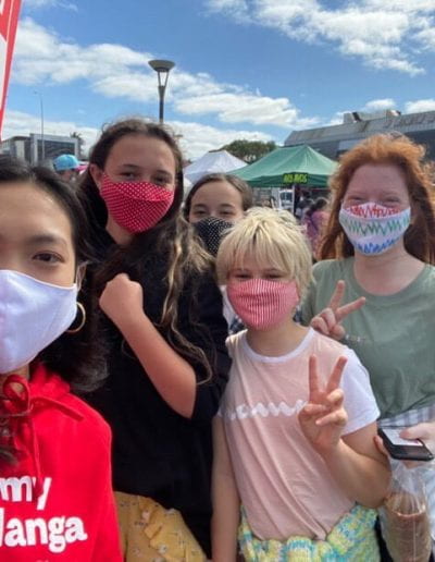 Photo of students wearing their facemasks
