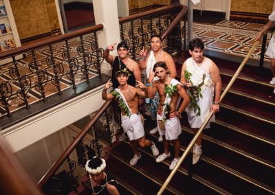 A group of boys posing on the stairs